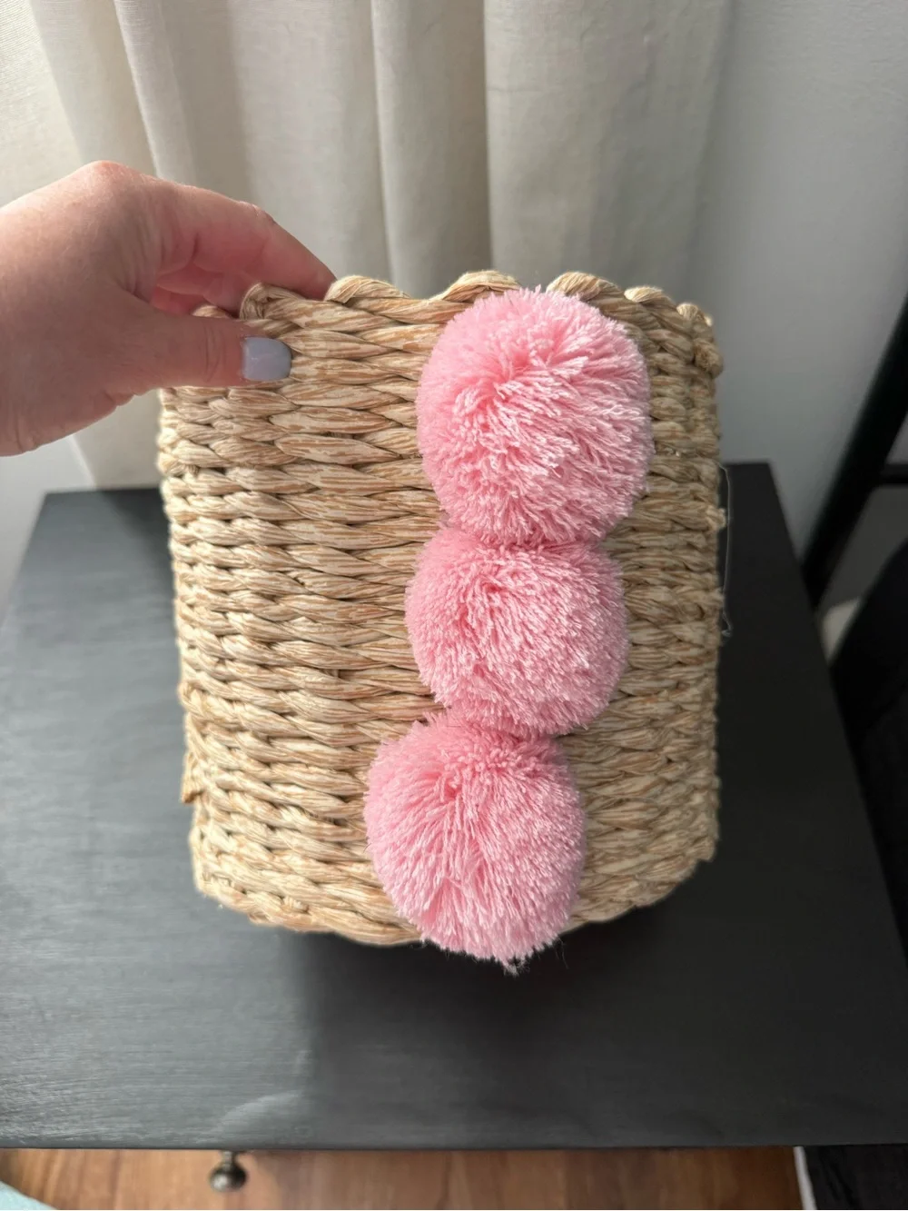Pink Pom-Pom Kids Basket Accessory